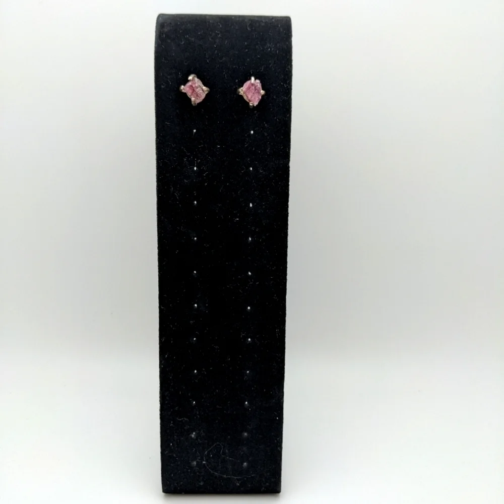 Raw Pink Tourmaline 925 Silver Stud Earrings NIB